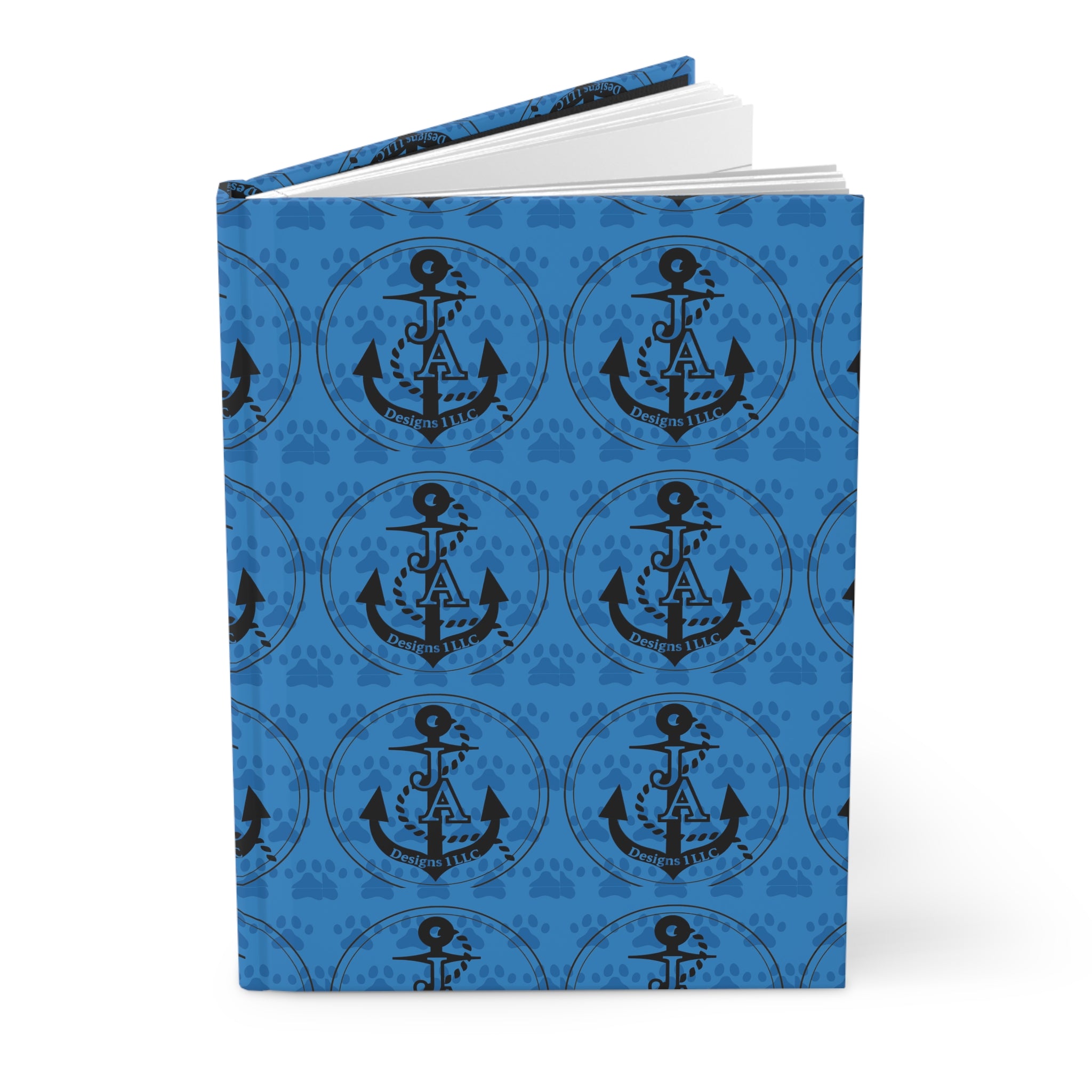 Nautical Anchor Hardcover Journal — Blue Patterned Matte Notebook for Travel & Notes