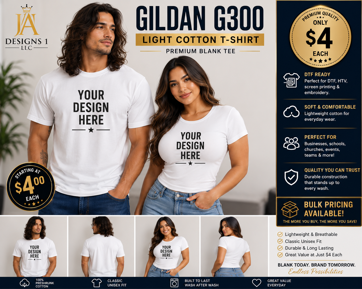 ADULT Gildan G300 Light Cotton T-Shirt – Premium Blank Tee