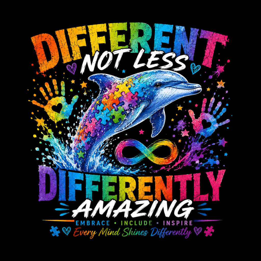Different Not Less, Differently Amazing – Autism Awareness Dolphin