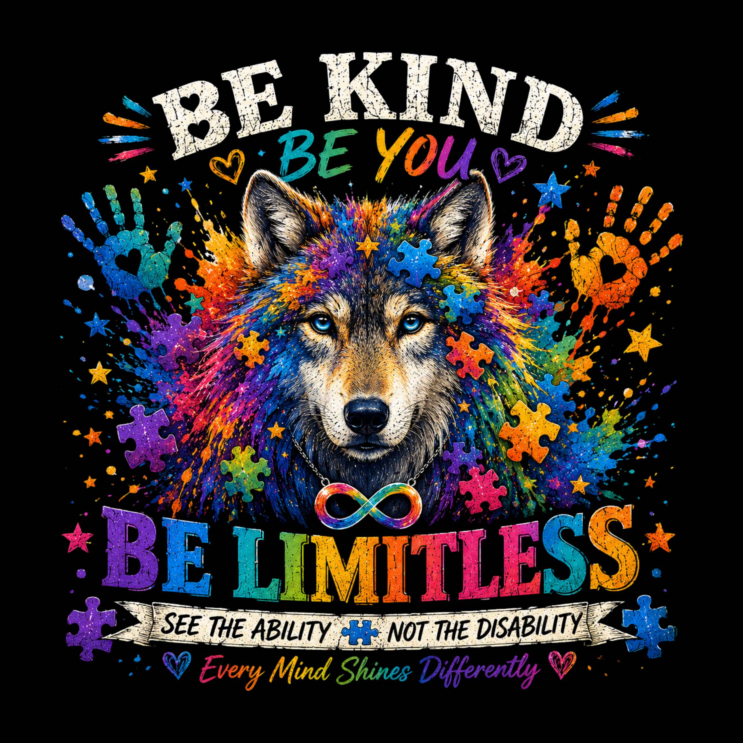 Be Kind • Be You • Be Limitless – Autism Awareness Wolf