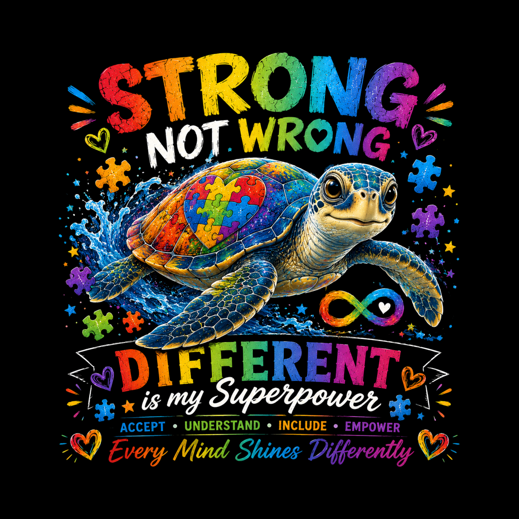 Strong, Not Wrong – Different Is My Superpower Autism Awareness Sea Turtle
