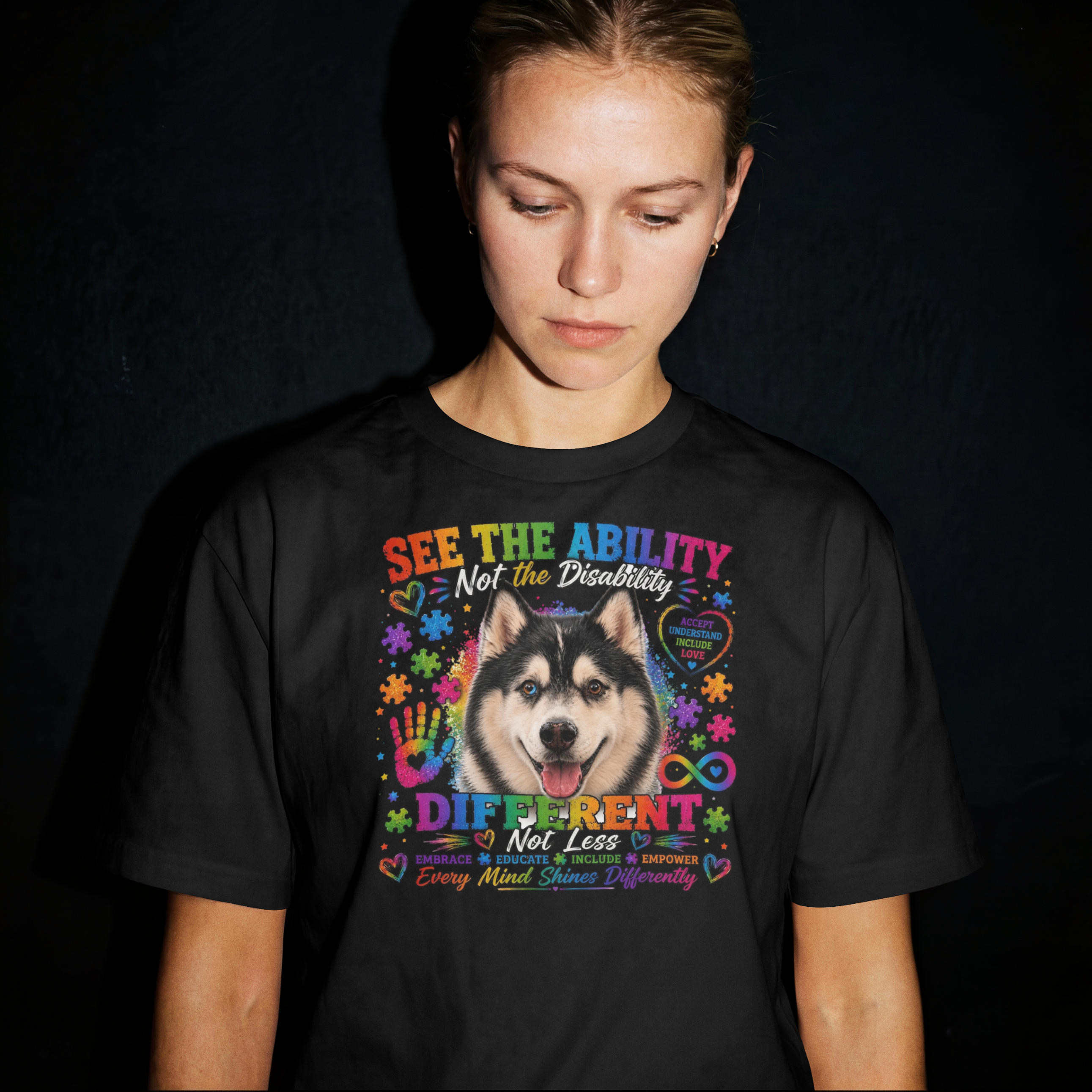 See the Ability, Not the Disability – Different Not Less Autism Awareness Husky