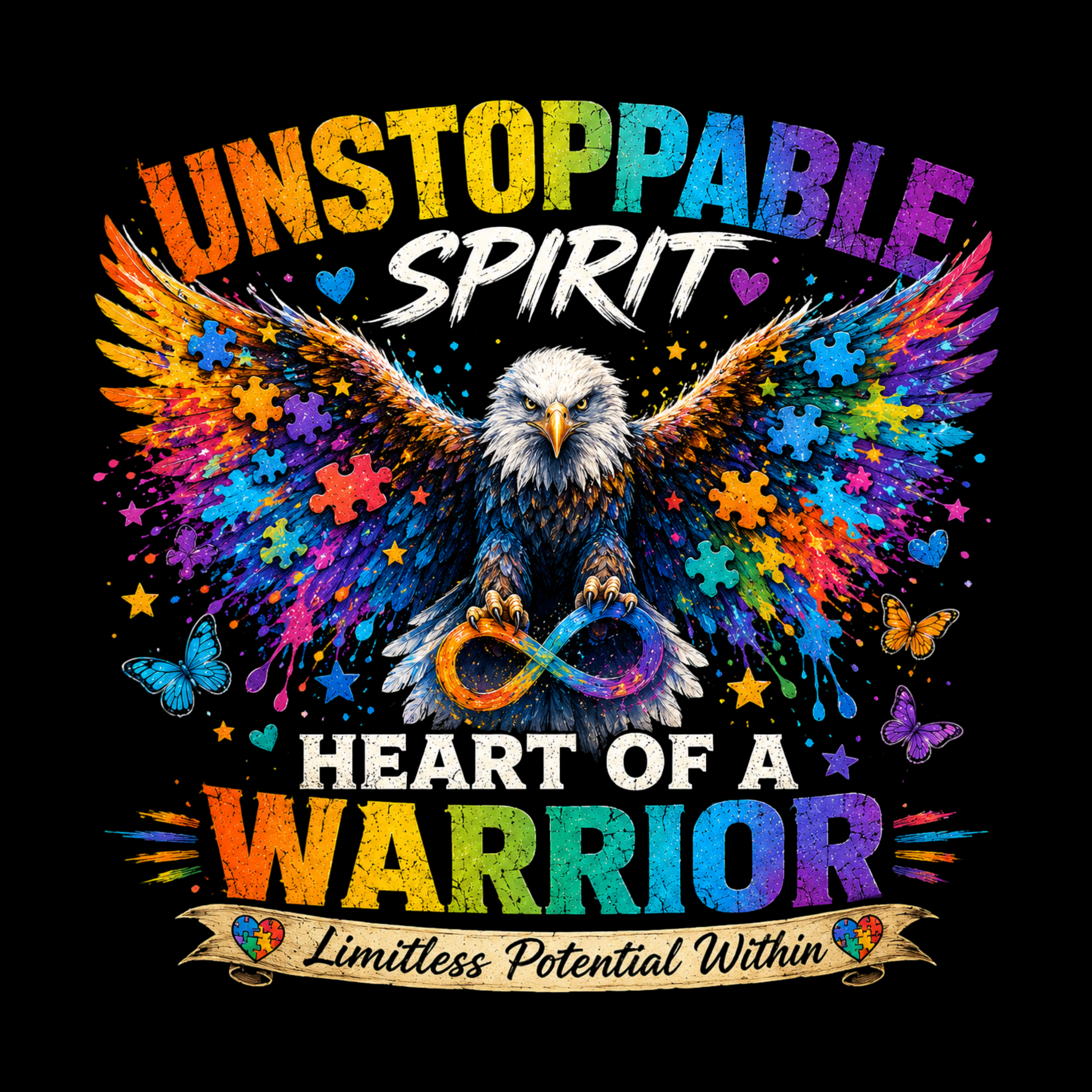 Unstoppable Spirit, Heart of a Warrior – Autism Awareness Eagle