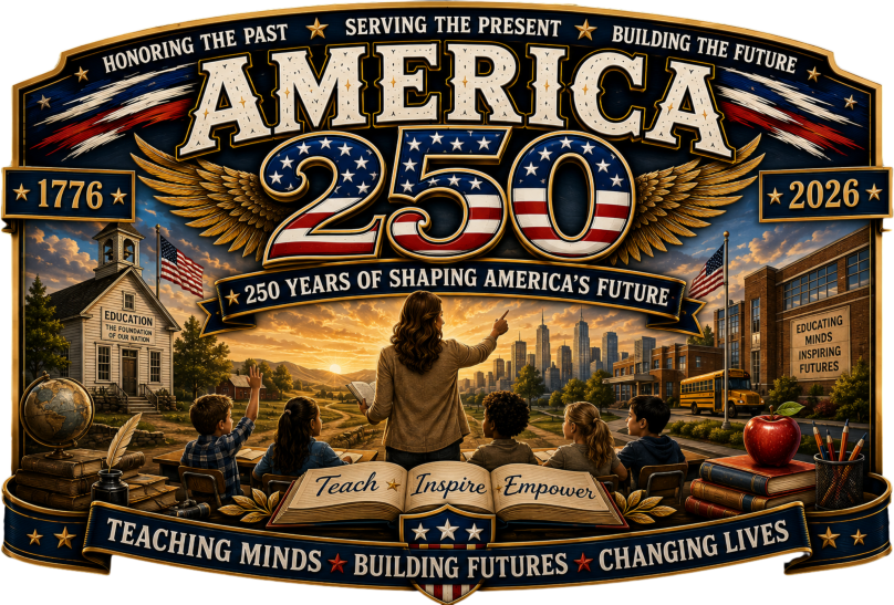 America 250 Teachers Tribute – Teaching Minds, Building Futures, Changing Lives- T-SHIRT