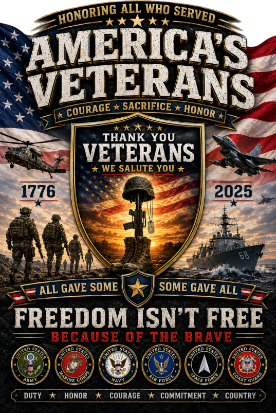 America's Veterans Tribute – Freedom Isn't Free Because of the Brave - T-SHIRT
