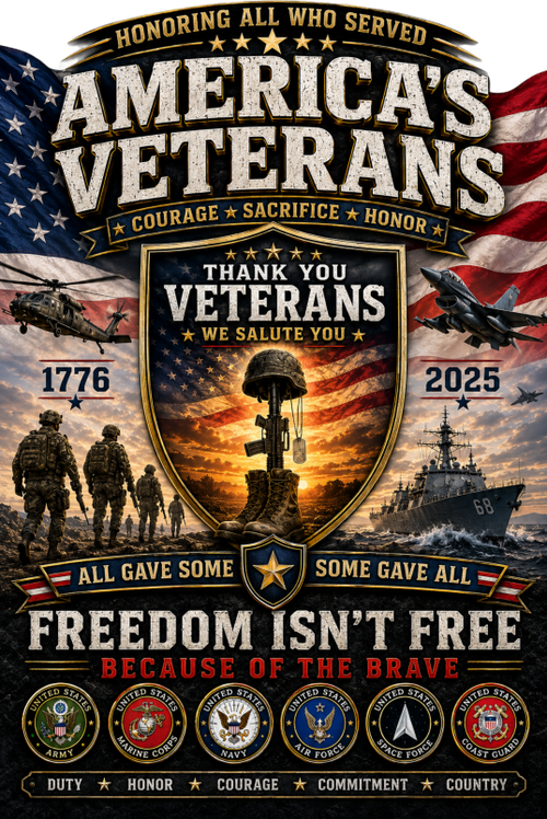 America's Veterans Tribute – Freedom Isn't Free Because of the Brave - T-SHIRT