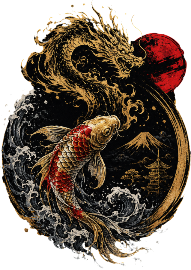 Dragon & Koi – Balance of Power Premium Japanese Art-  T-Shirt