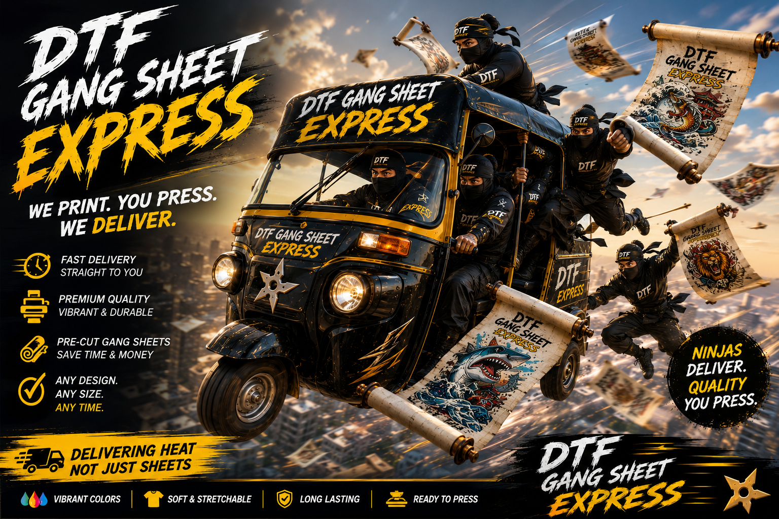 DTF Gang Sheet Express | Premium Ready-to-Press DTF Transfers with FREE Precision Pre-Cutting