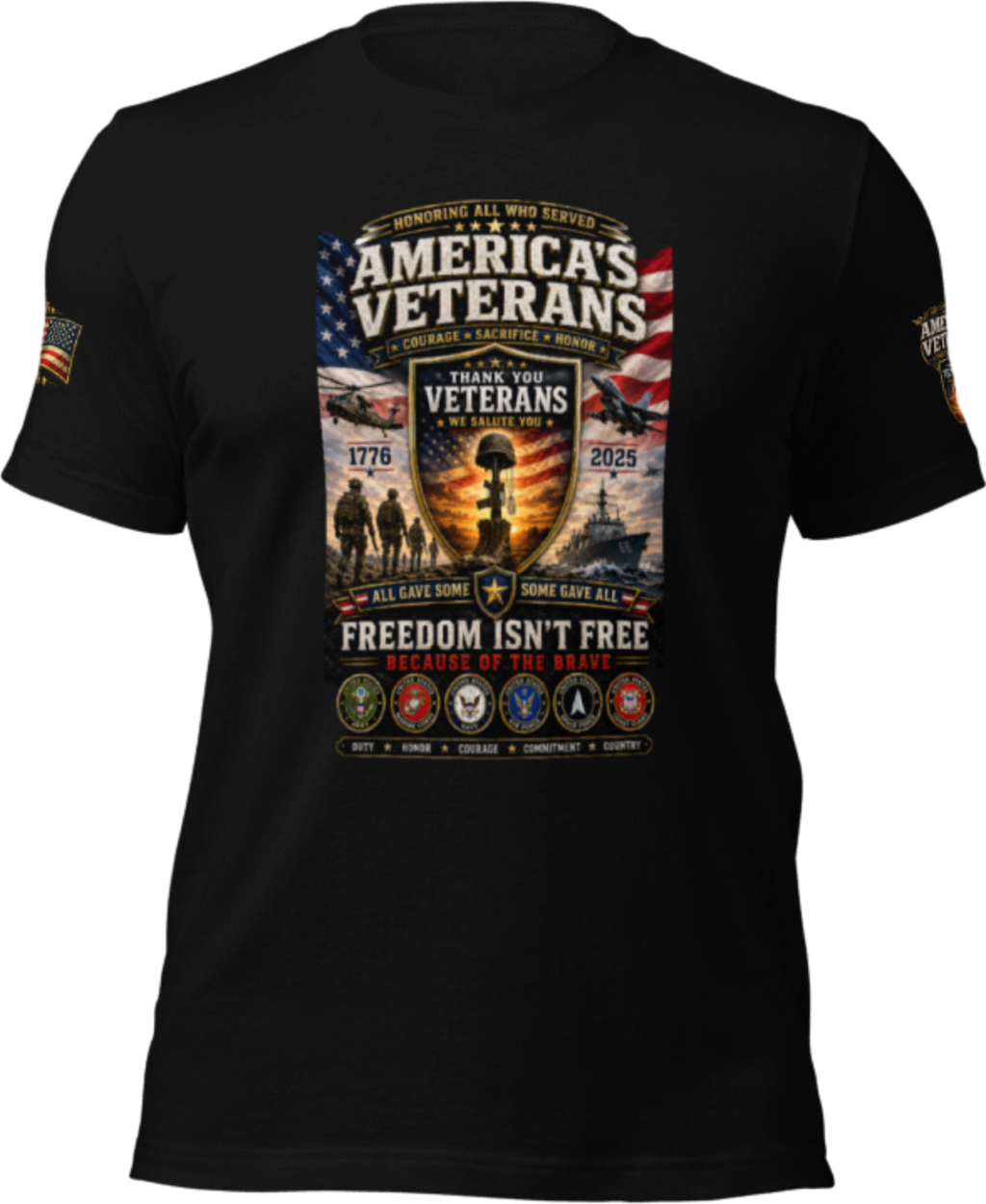 America's Veterans Tribute – Freedom Isn't Free Because of the Brave - T-SHIRT
