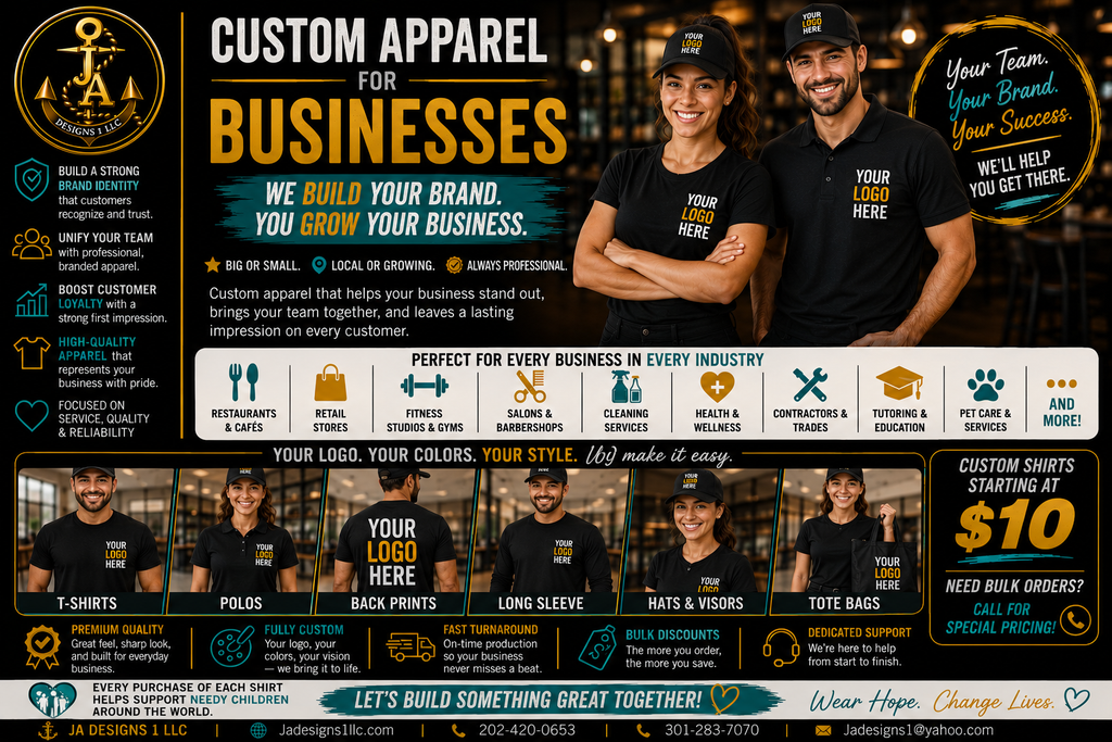 Design Your Own Custom T-Shirt | Create Personalized Apparel with JA Designs 1 LLC