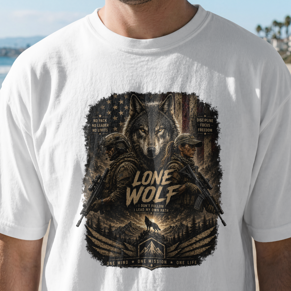Lone Wolf Warrior T-Shirt | Patriotic Military Wolf Graphic Tee | Freedom & Honor Shirt