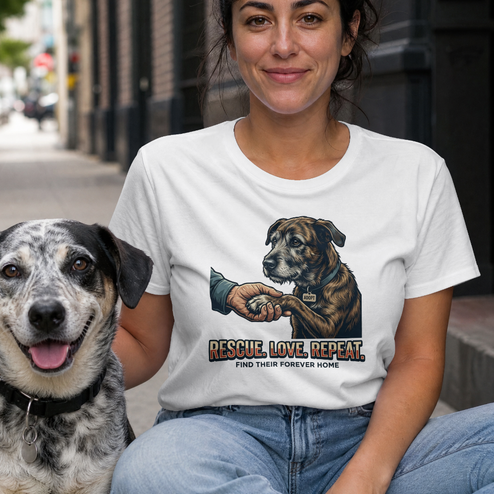 Rescue. Love. Repeat. T-Shirt | Dog Rescue Advocate Graphic Tee | Adopt Don't Shop Shirt