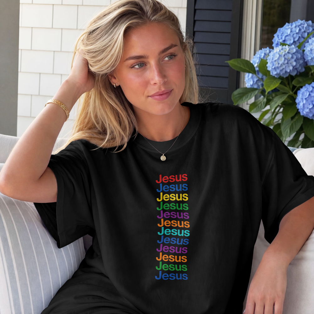 Rainbow Jesus Typography T-Shirt