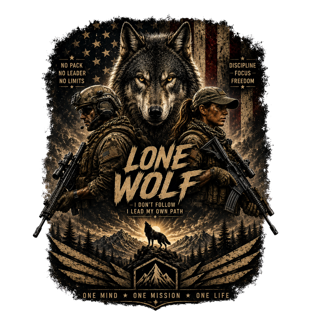 Lone Wolf Warrior T-Shirt | Patriotic Military Wolf Graphic Tee | Freedom & Honor Shirt