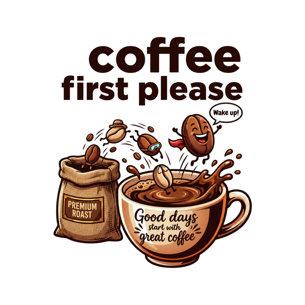 Coffee First Please T-Shirt | Funny Coffee Lover Graphic Tee | Caffeine Addict Shirt