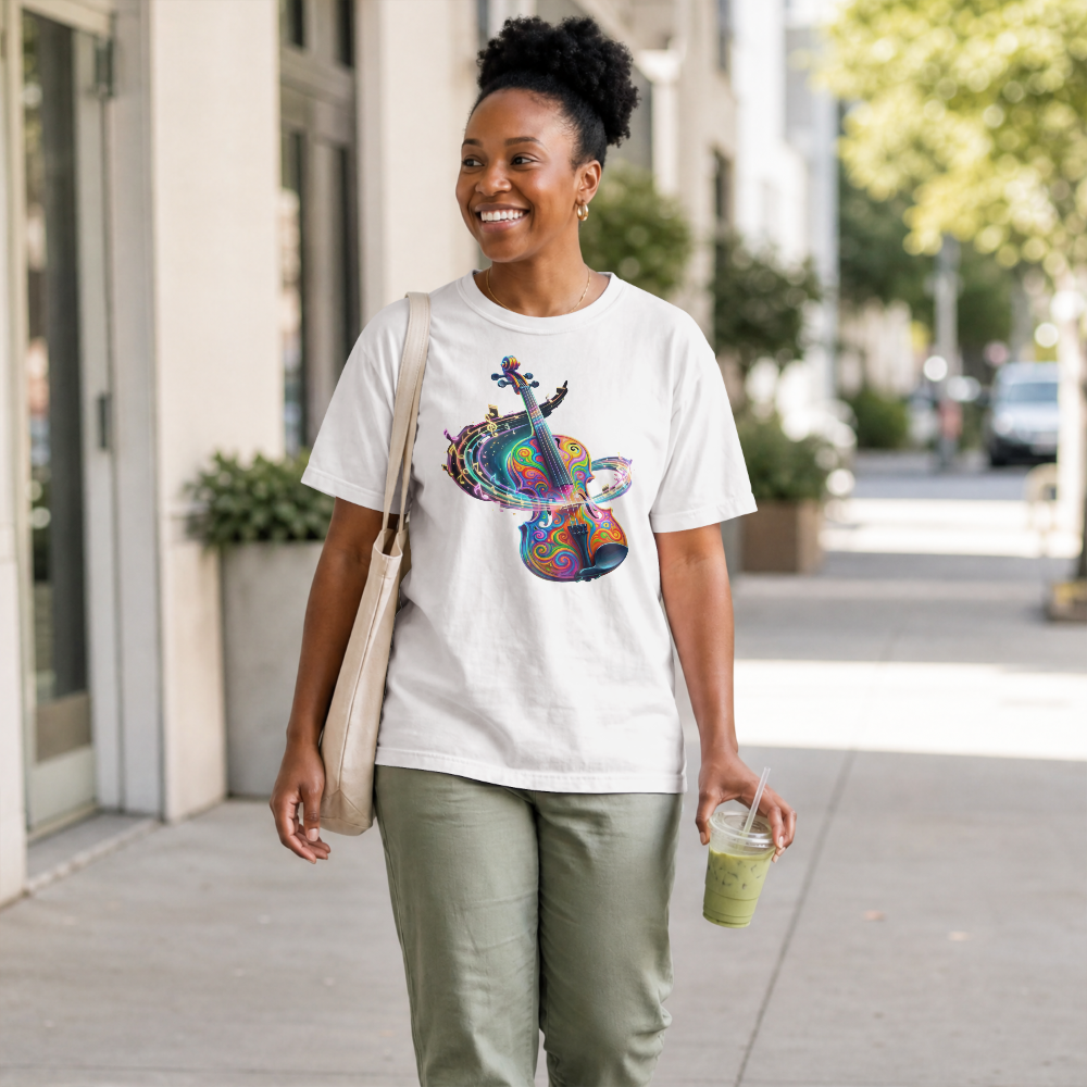 Colorful Violin T-Shirt | Vibrant Music Lover Graphic Tee | Artistic Instrument Design