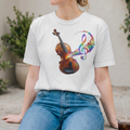 Rainbow Music Violin T-Shirt | Colorful Musical Notes Graphic T-Shirt