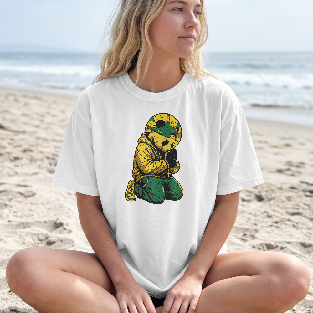 Praying Panda T-Shirt | Faith Over Fear Christian Graphic Tee | Streetwear Inspirational Shirt