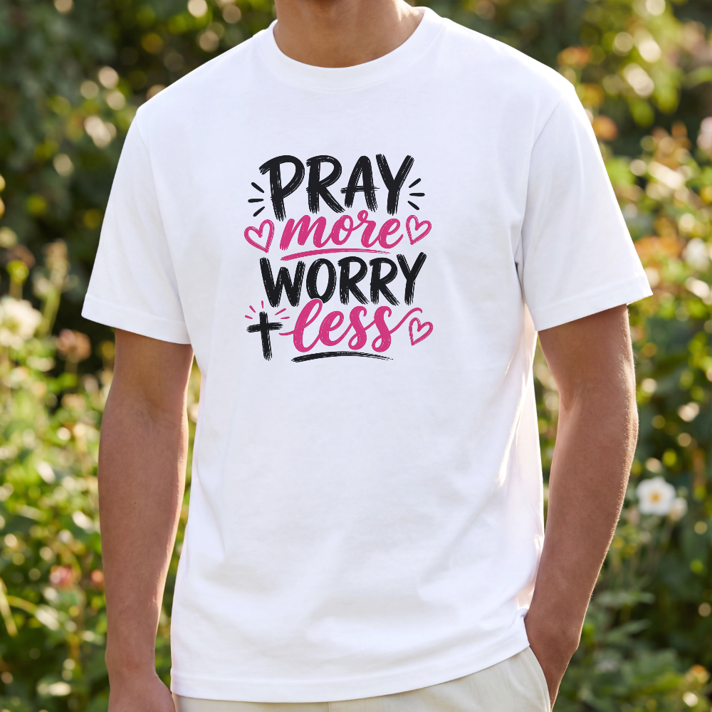 Pray More, Worry Less – Inspirational Christian T-Shirt