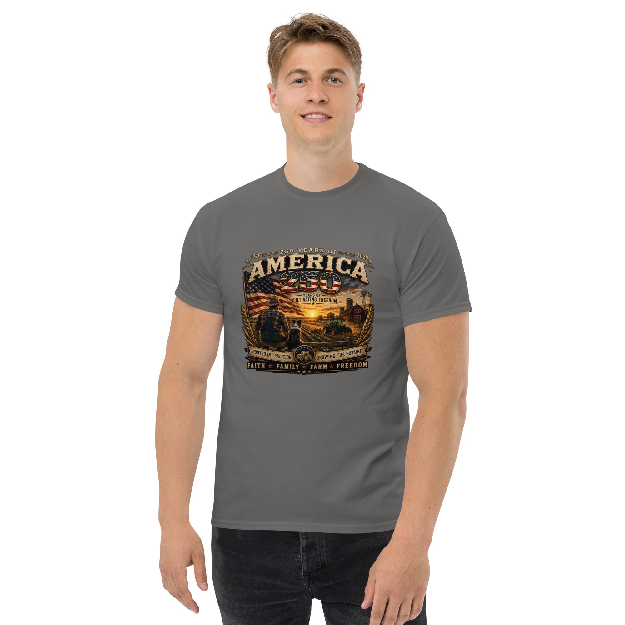 America 250 Farmer Tribute – 250 Years of Cultivating Freedom- T-Shirt