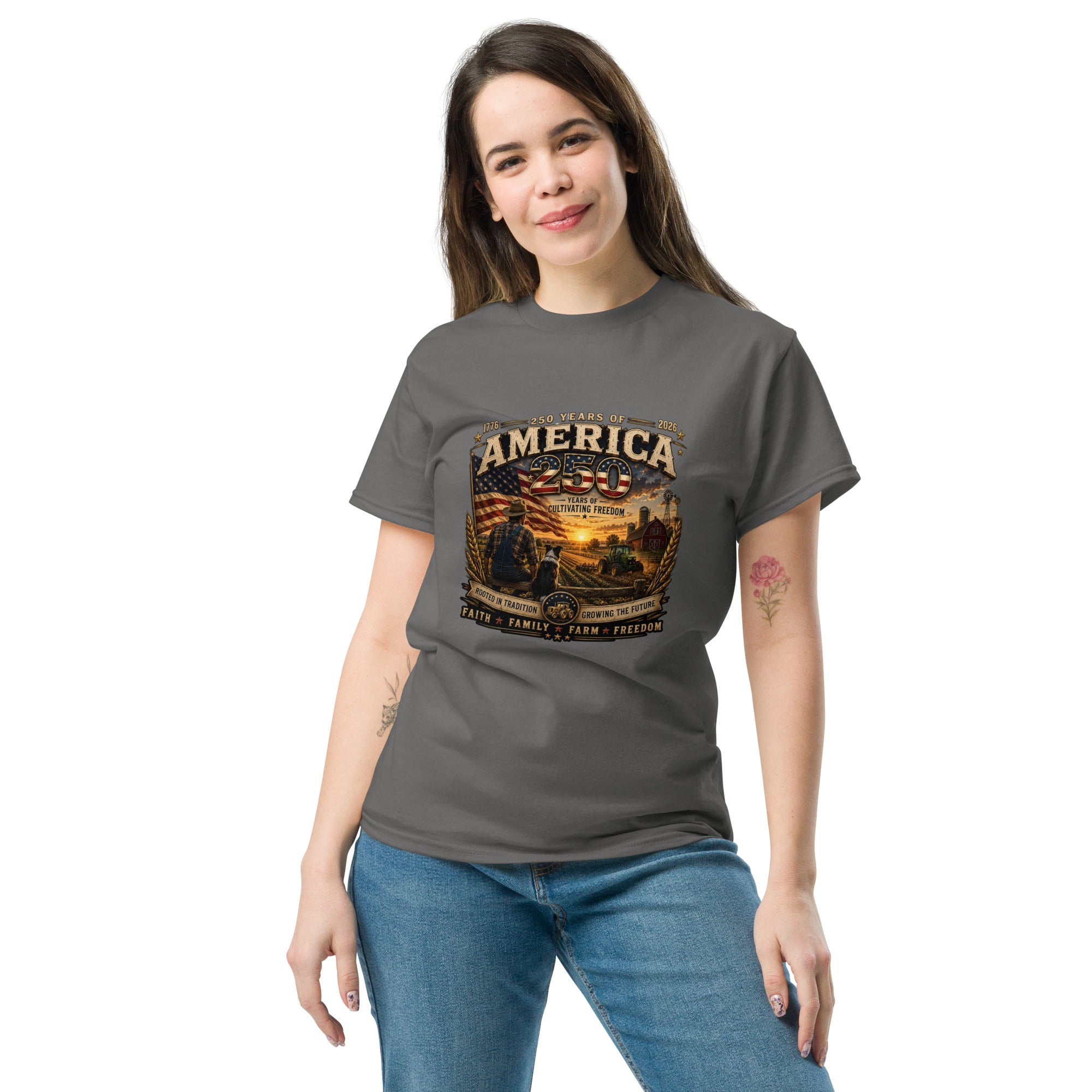 America 250 Farmer Tribute – 250 Years of Cultivating Freedom- T-Shirt