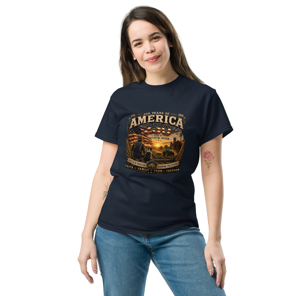 America 250 Farmer Tribute – 250 Years of Cultivating Freedom- T-Shirt
